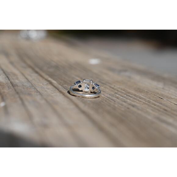 Engagement ring Burmese Sapphire and Lake County Diamond Sterling Silver Ring - Picture 5 of 5